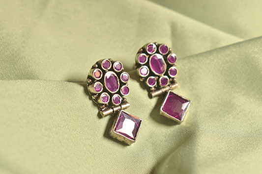 Antique Pink Stone Drop Earrings