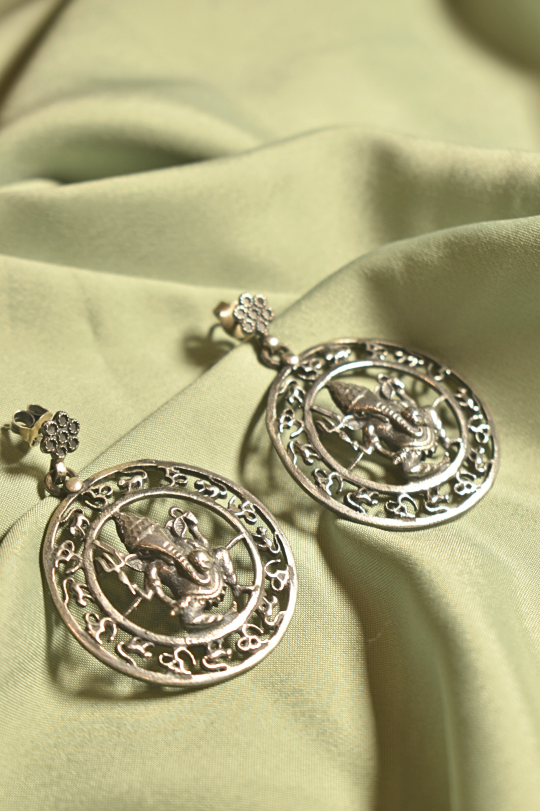 Sacred Ganesha Motif Silver Earrings