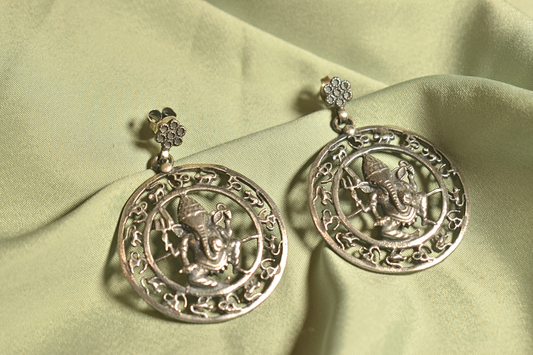 Sacred Ganesha Motif Silver Earrings