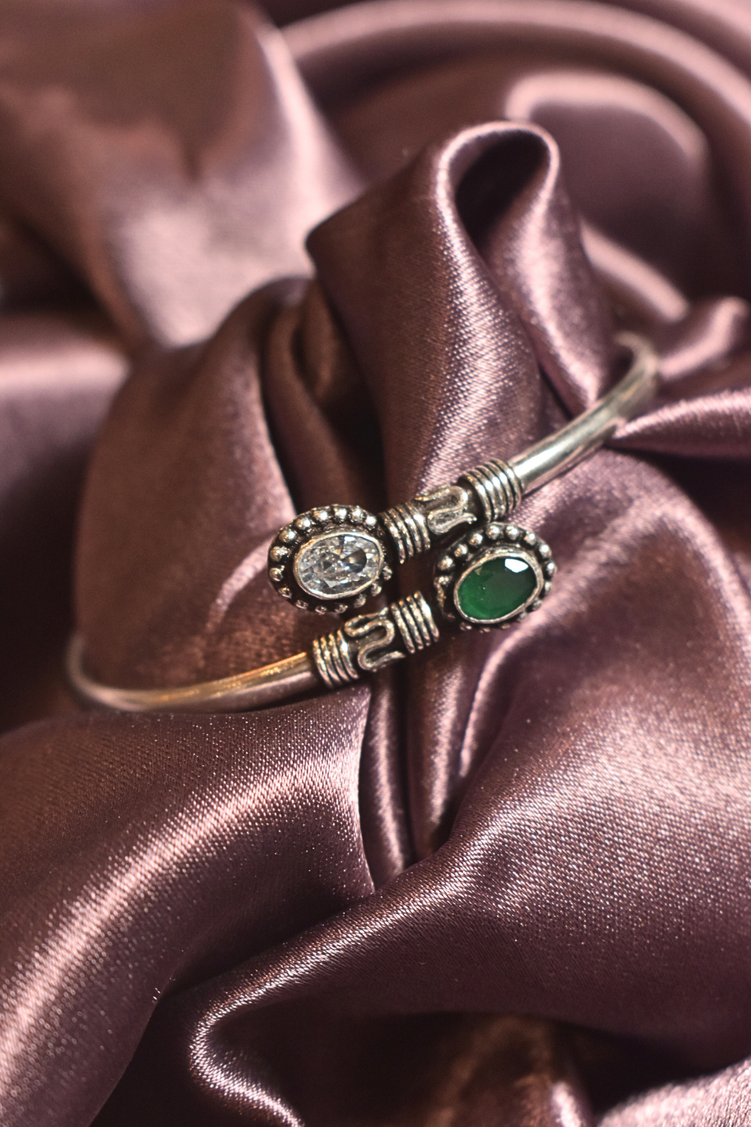 Vintage Dual-Stone Bracelet with Green and Crystal Accents