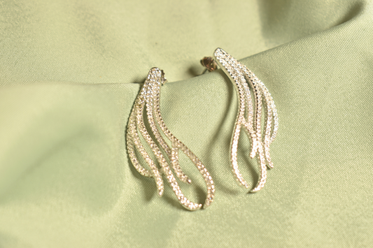 Ethereal Elegance Flowing Winged Silver Earrings