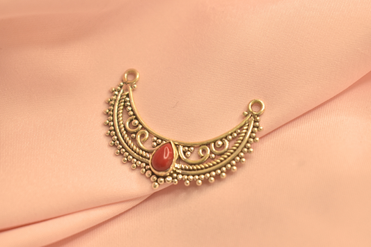 Delicate Gold Tone Pendant with Red Teardrop Stone