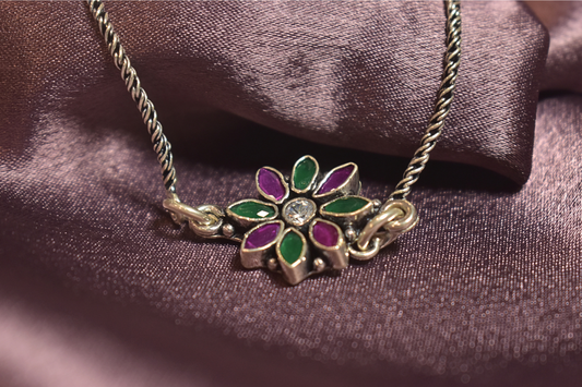 Colorful Floral Bracelet with Green and Pink Petals