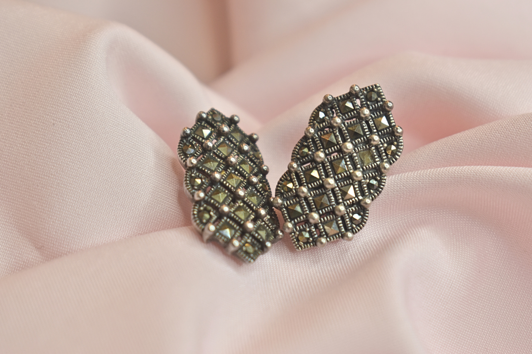 Intricate Marcasite Earrings and Pendant Set