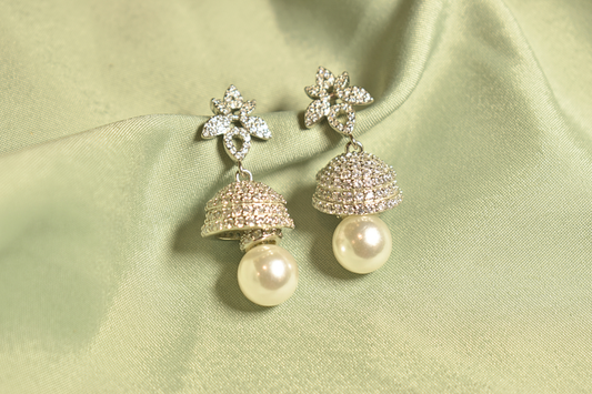 Pearl Blossom Sparkling Floral Jhumka Earrings