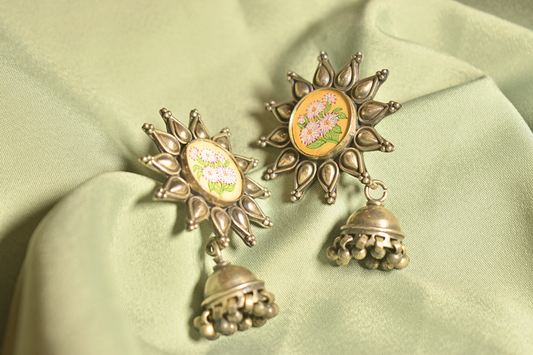 Artistic Bloom Hand-Painted Floral Jhumka Earrings