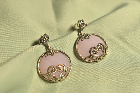 Ethereal Grace Pastel Pink Vintage Round Earrings