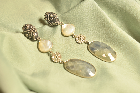 Moonlit Elegance Layered Gemstone Drop Earrings