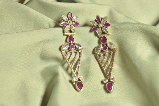 Floral Radiance Ruby and Zircon Statement Earrings