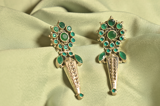 Emerald Majesty Ornate Green Gemstone Earrings