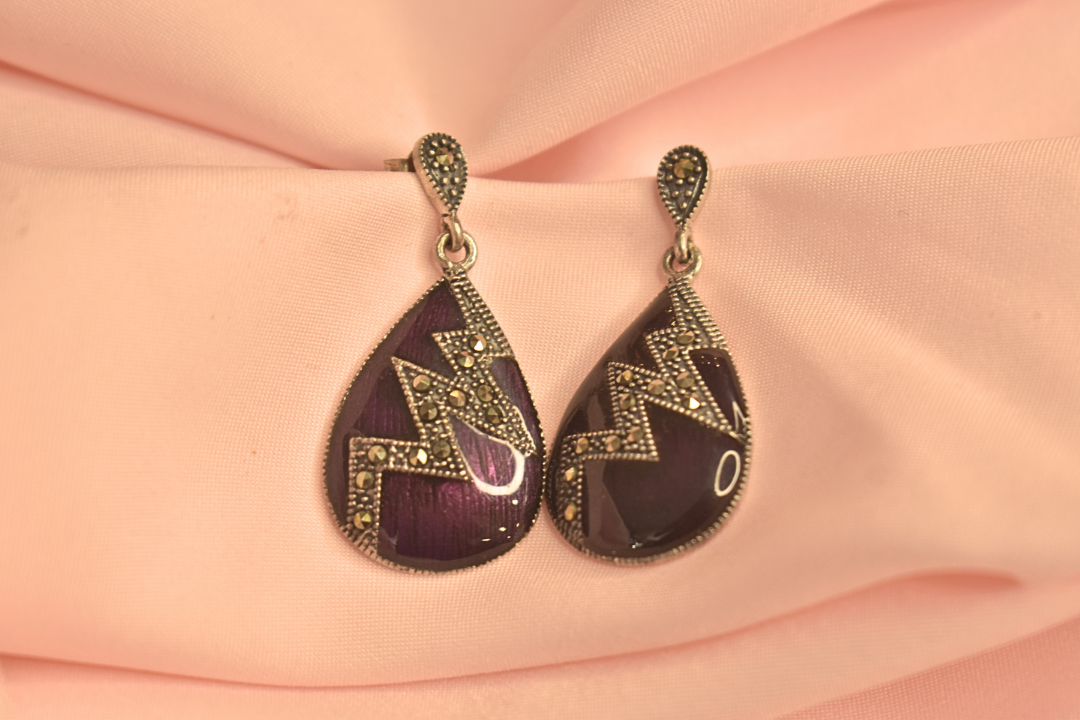 Vibrant Purple Geometric Earrings and Pendant Set