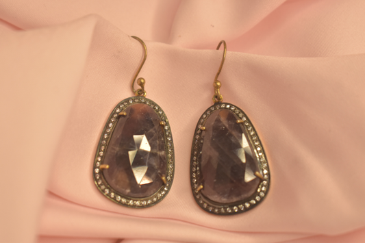 Sleek Lavender Crystal Earrings and Pendant Set