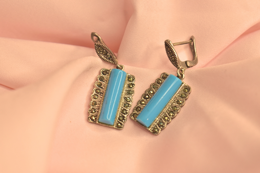 Turquoise Rectangular Earrings and Pendant Set