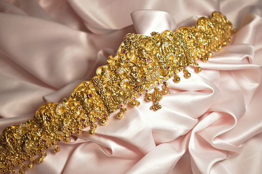 Ornate Temple Design Gold-Plated Waist Belt