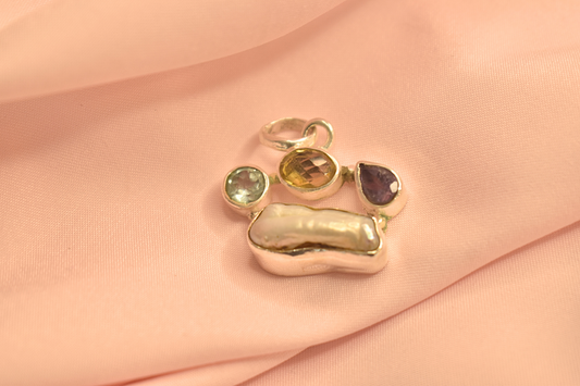 Gemstone Cluster Pendant with Pearls – Elegant Silver Jewelry