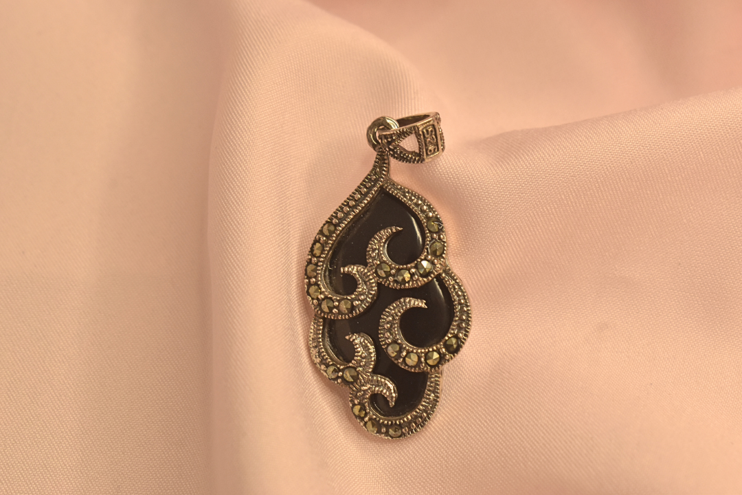 Vintage Marcasite Drop Earrings and Pendant Set