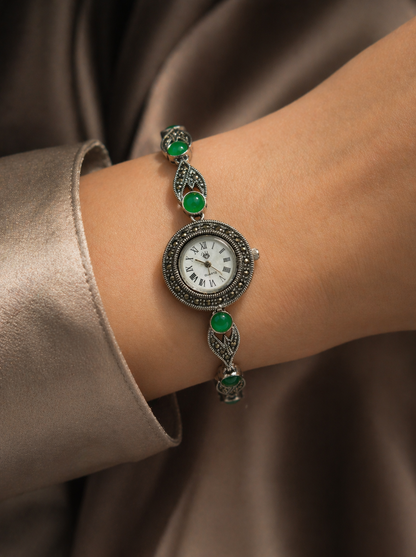 Regal Marcasite & Green Stone Link Watch