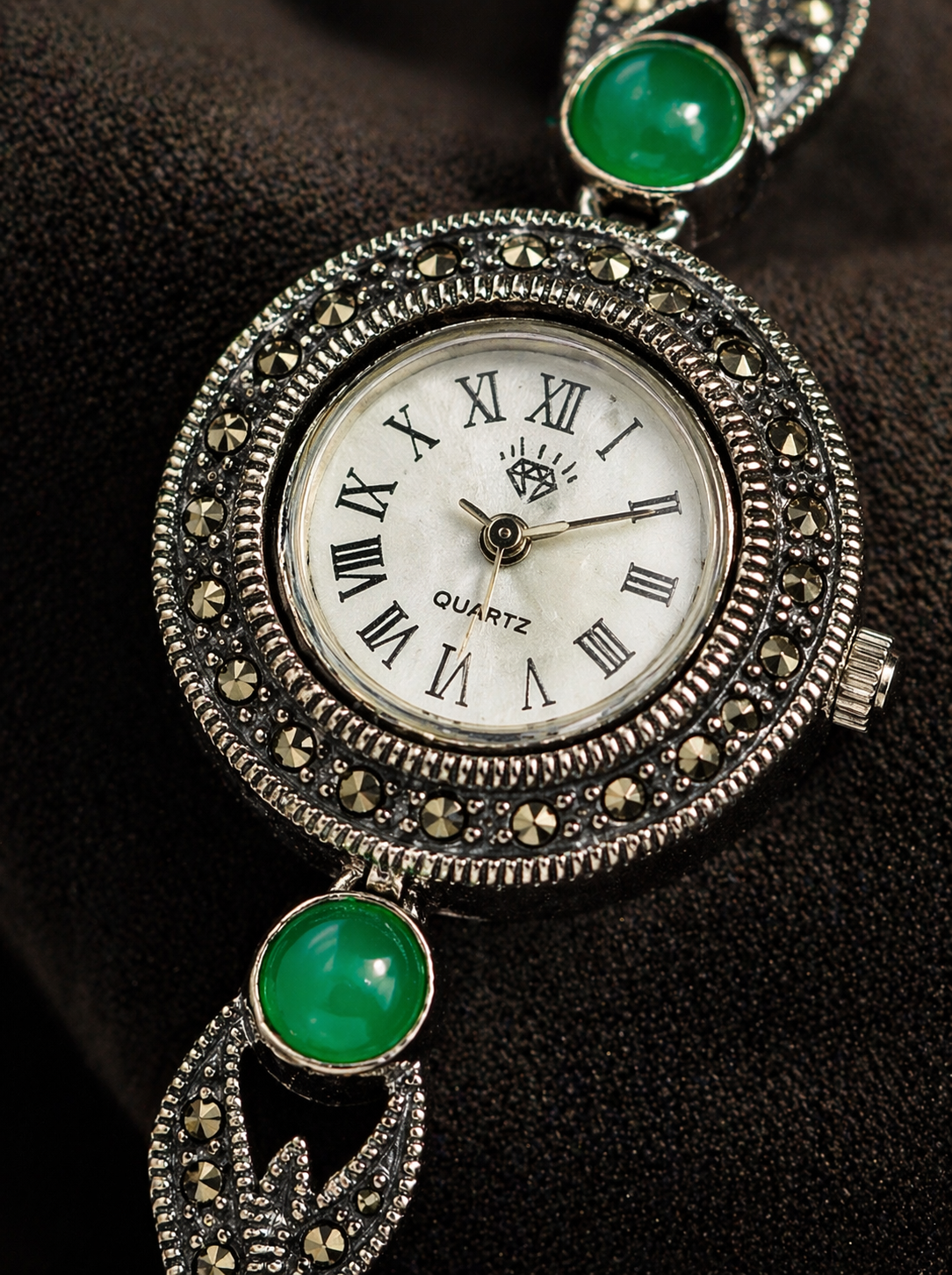 Regal Marcasite & Green Stone Link Watch