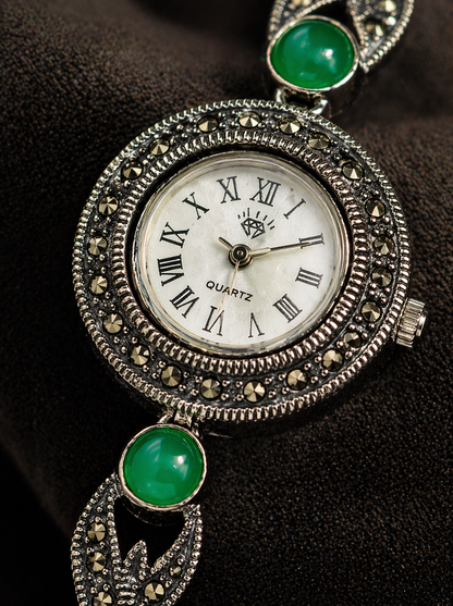 Regal Marcasite & Green Stone Link Watch