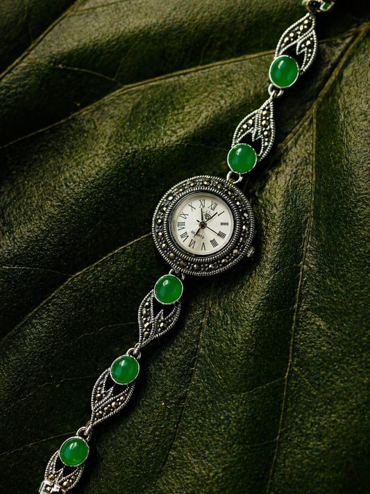 Regal Marcasite & Green Stone Link Watch