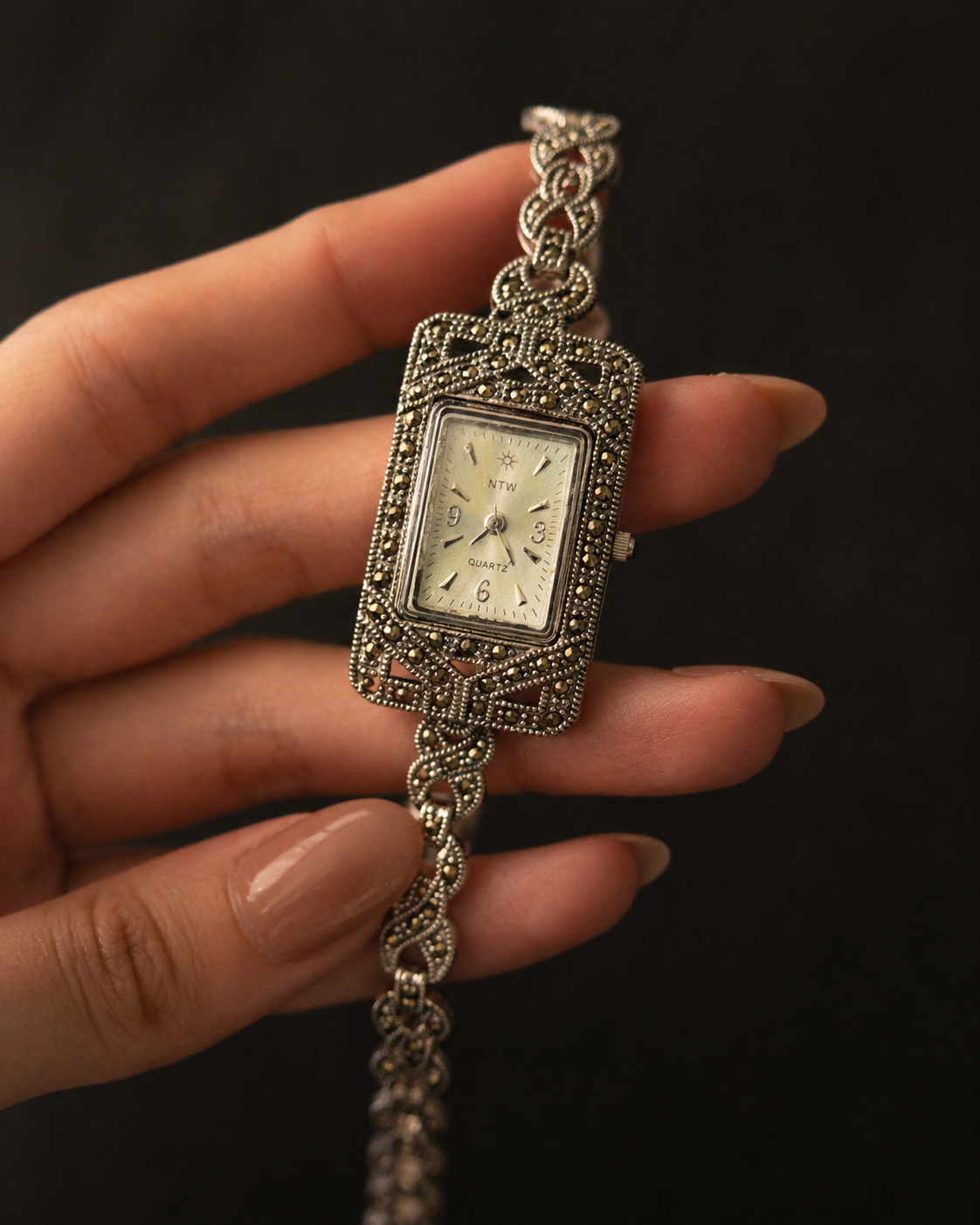 Ornate Marcasite Link Watch