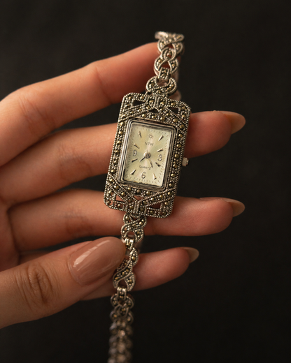 Ornate Marcasite Link Watch