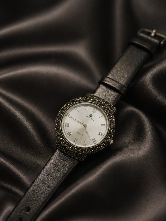 Vintage Marcasite Stone Belt Watch