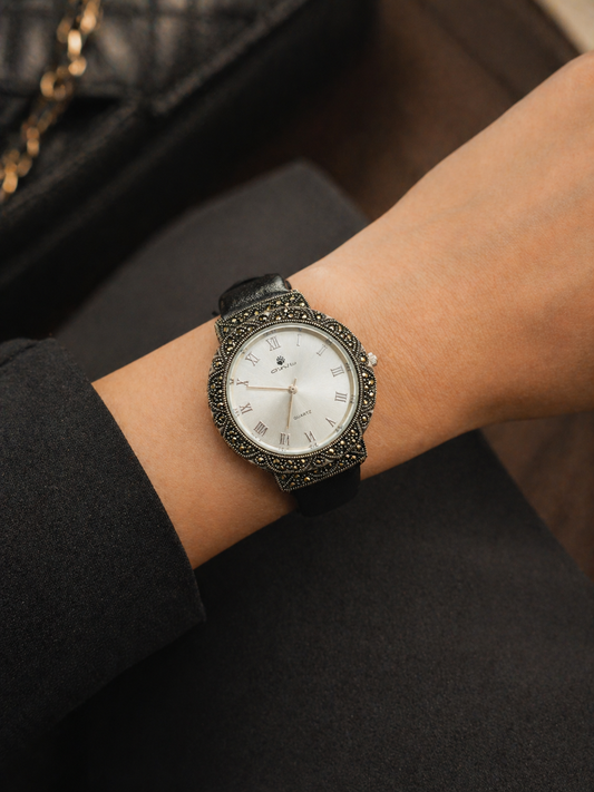 Vintage Marcasite Stone Belt Watch