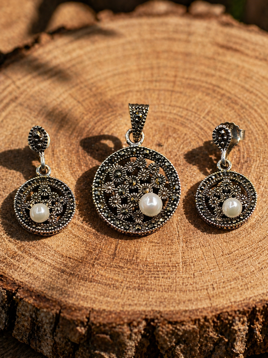 Vintage Pearl Marcasite Set