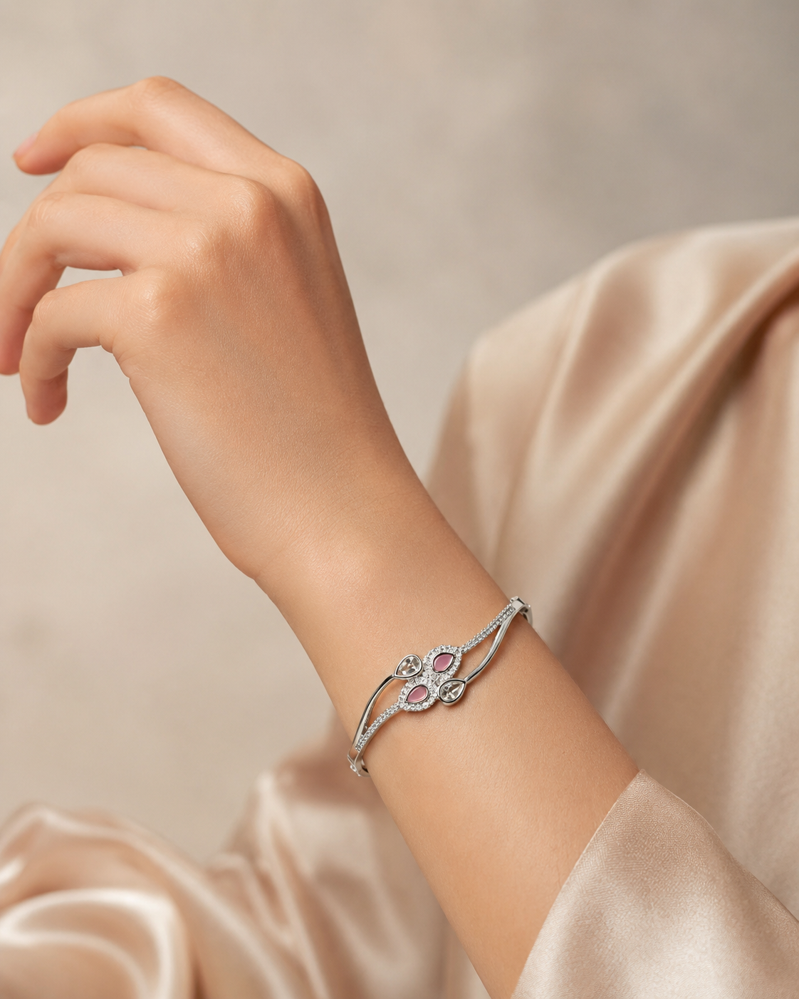Pink Haze Silver Bangle