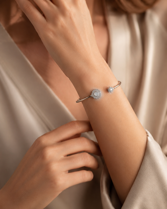 Pearl CZ Silver Kada