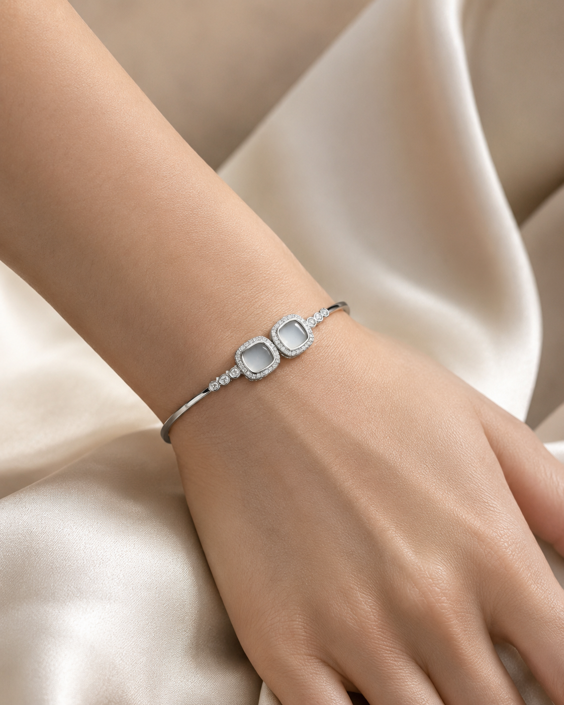 Square Pearl Silver Charm