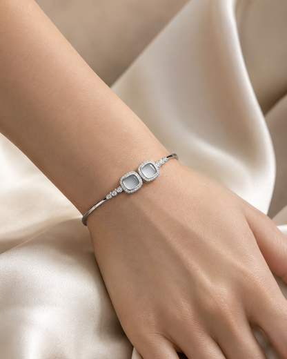 Square Pearl Silver Charm