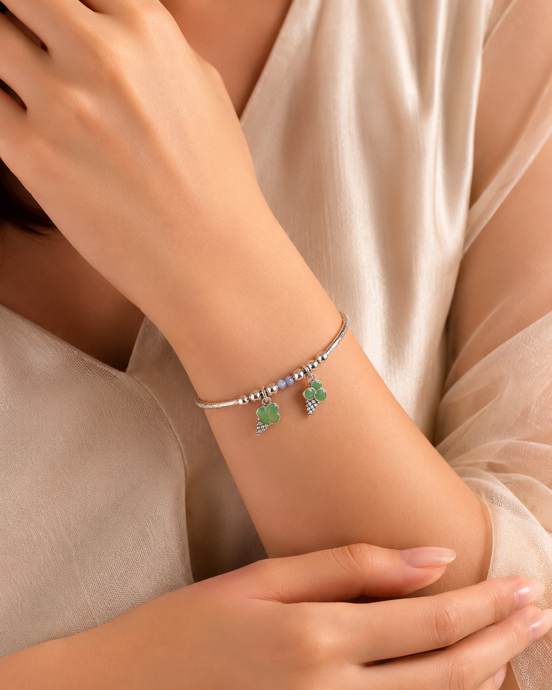 Green Charm Silver Bracelet
