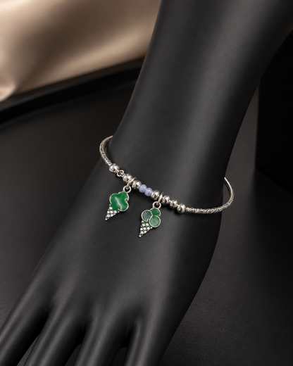 Green Charm Silver Bracelet