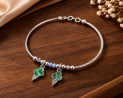 Green Charm Silver Bracelet