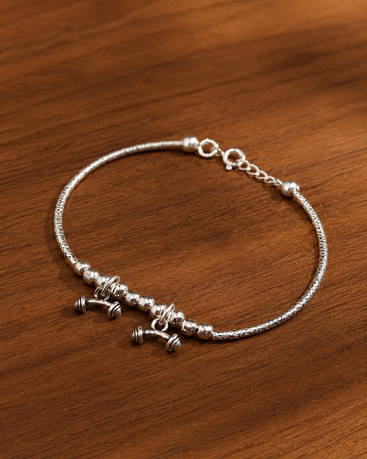 Dumbbell Charm Silver Bracelet