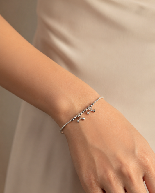 Dumbbell Charm Silver Bracelet
