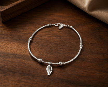 Leaf Charm Silver Bracelet