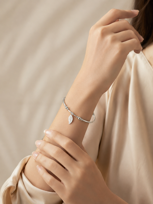 Leaf Charm Silver Bracelet