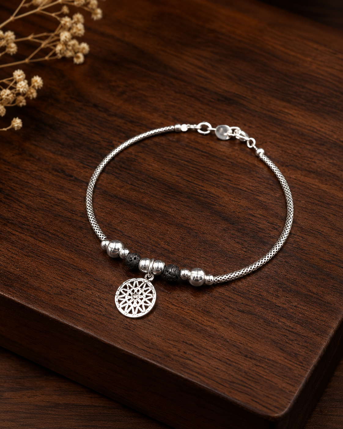 Compass Charm Silver Bracelet