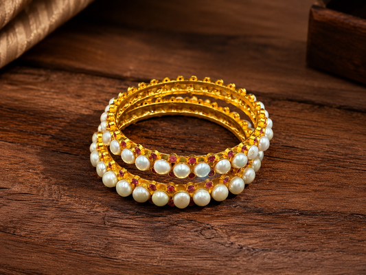 Pearl Red Stone Gold Bangle