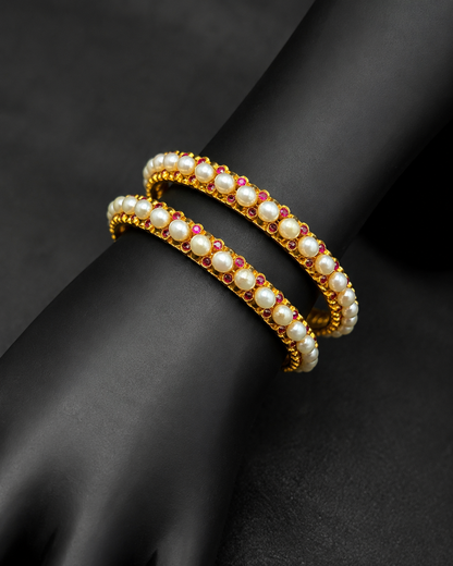 Pearl Red Stone Gold Bangle