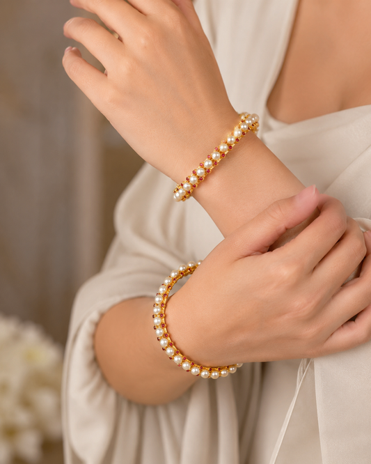 Pearl Red Stone Gold Bangle