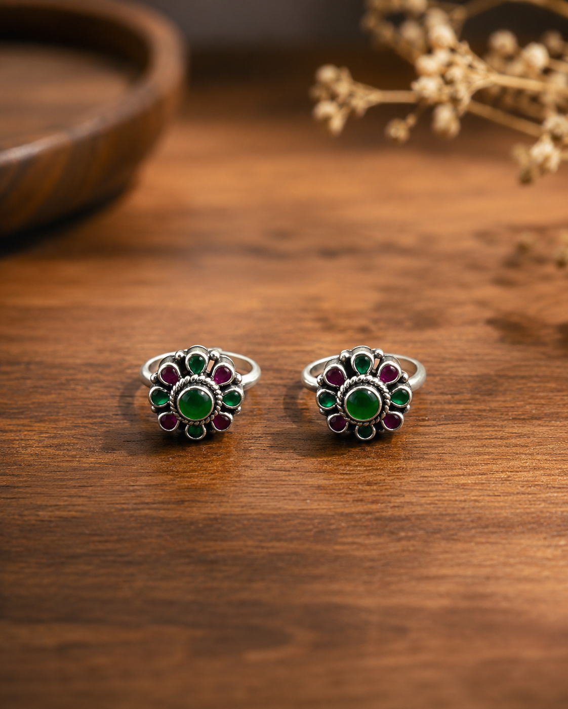 The Festive Green & Red CZ Toe Ring