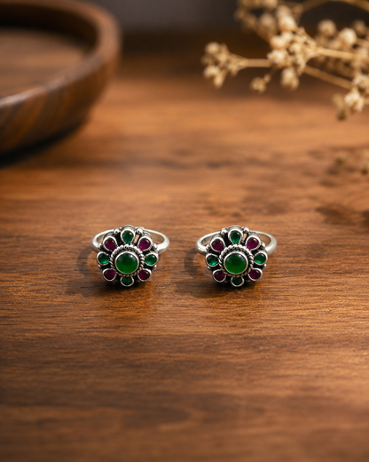 The Festive Green & Red CZ Toe Ring