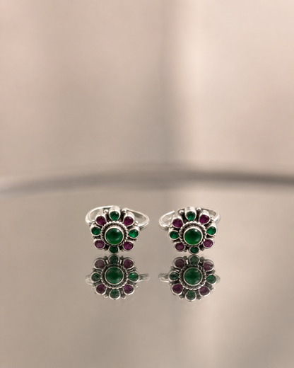 The Festive Green & Red CZ Toe Ring