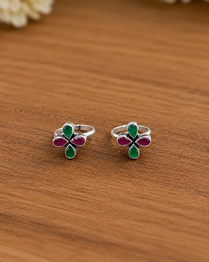 The Ornate Green & Red CZ Toe Ring