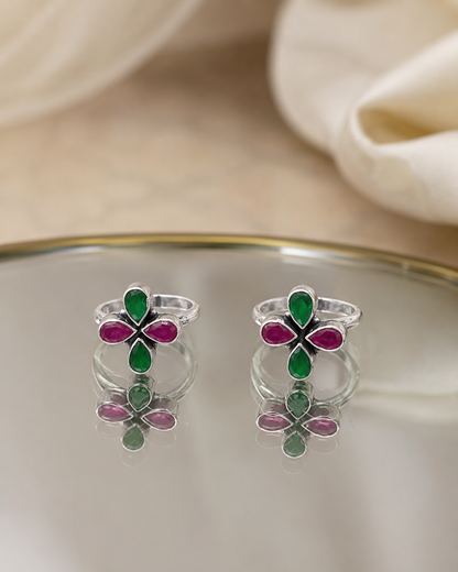 The Ornate Green & Red CZ Toe Ring
