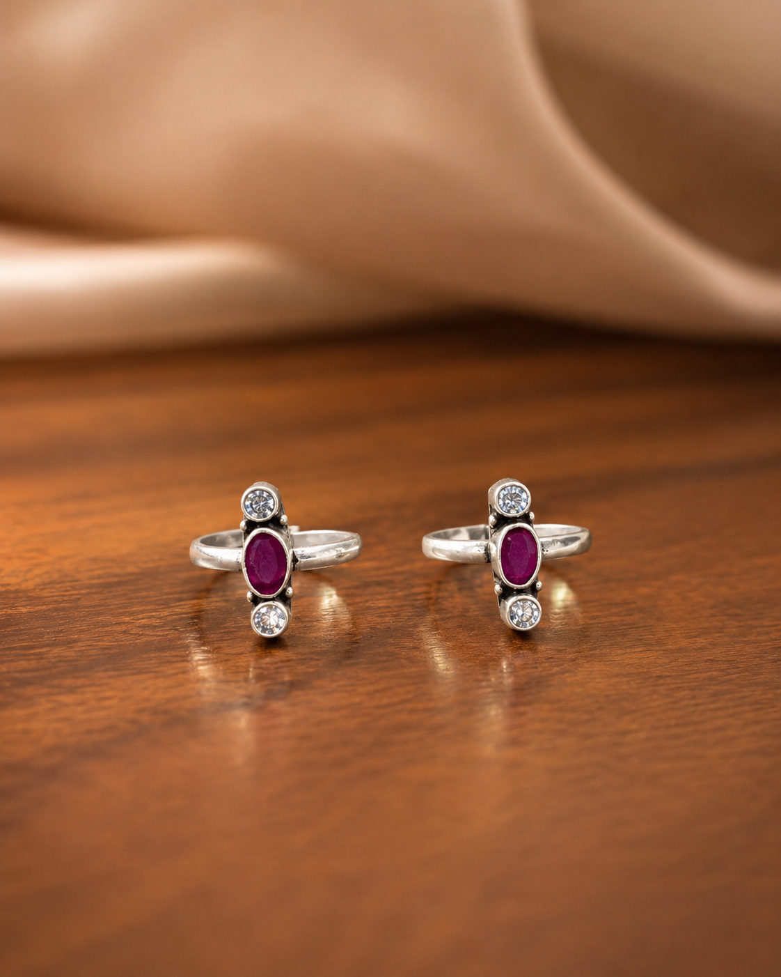The Luminous White & Red CZ Toe Ring